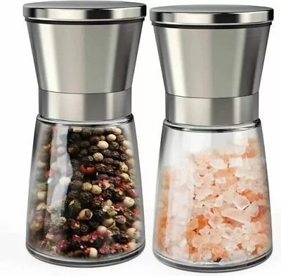 2x Pepper And Salt Grinder Set Mill Adjustable Stainless Steel Shaker Coarse