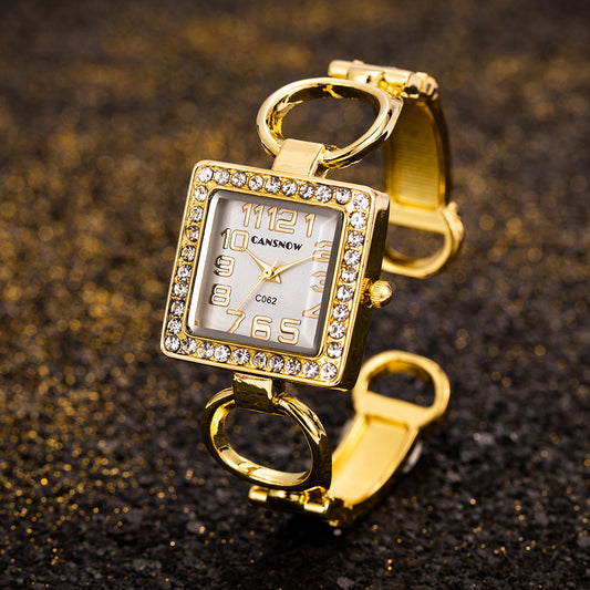 Rhinestone Stainless Steel Bracelet Square Dial