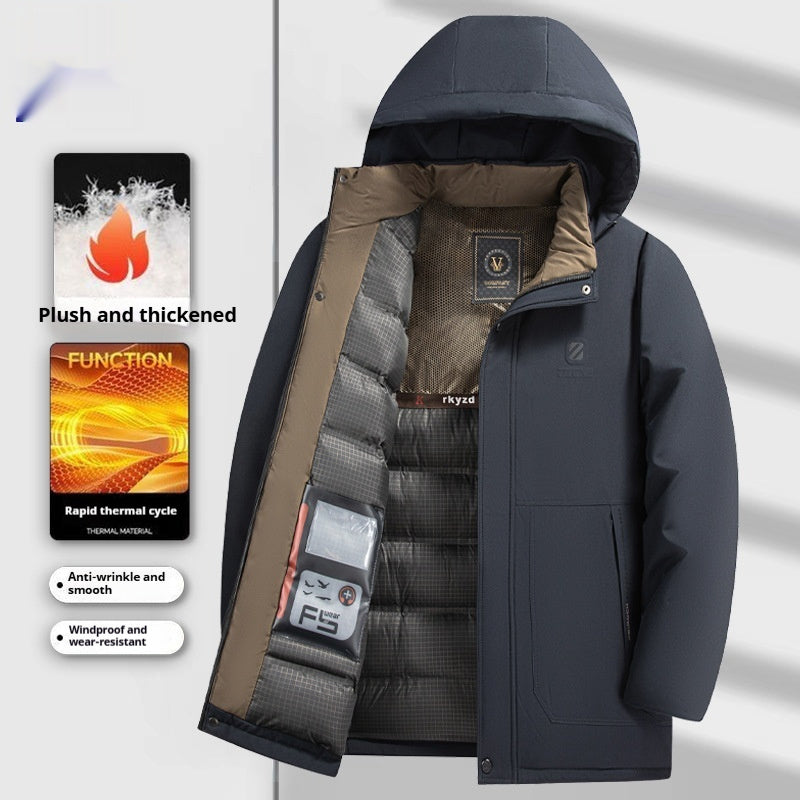 Winter Mid-length Fleece-lined Thick Down Jacket