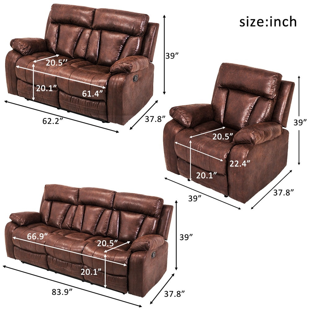 3 Piece Recliner Living Room Sofa Reclining Couch Chair Leather Accent Chair Set