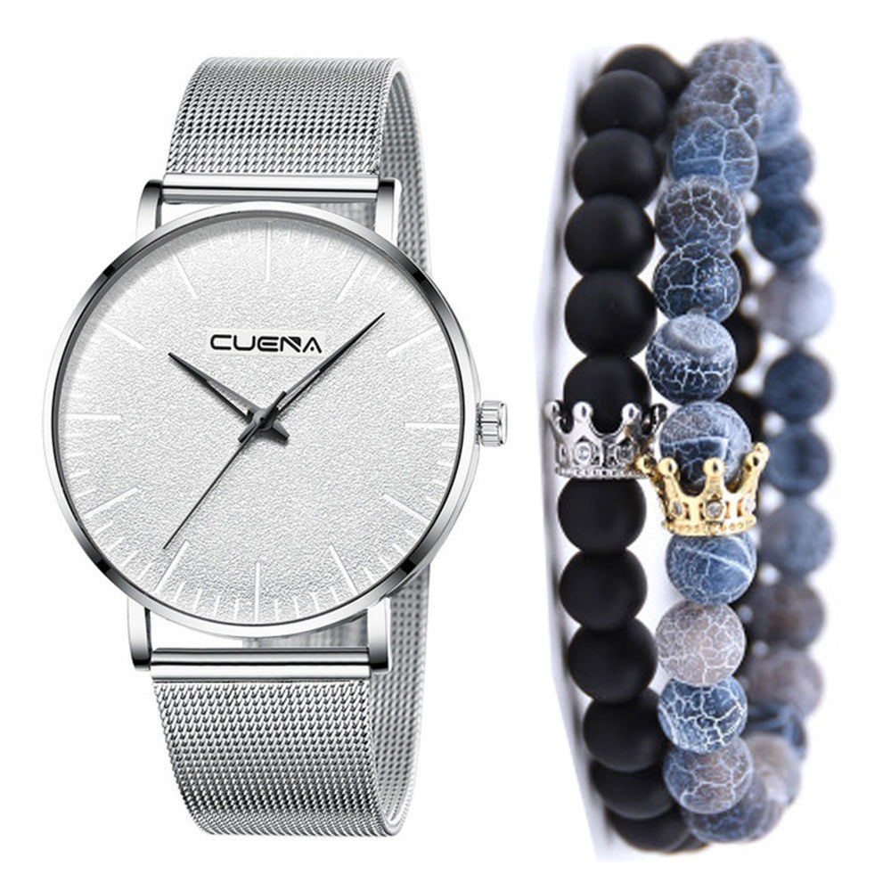 Business Mesh Band Quartz Watch Bracelet Set 3PCS Set