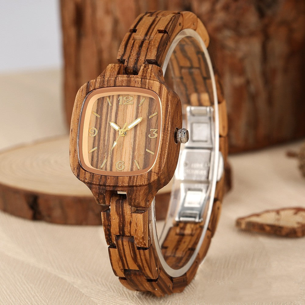 Bamboo Wood Square Gold Digital Face Watch