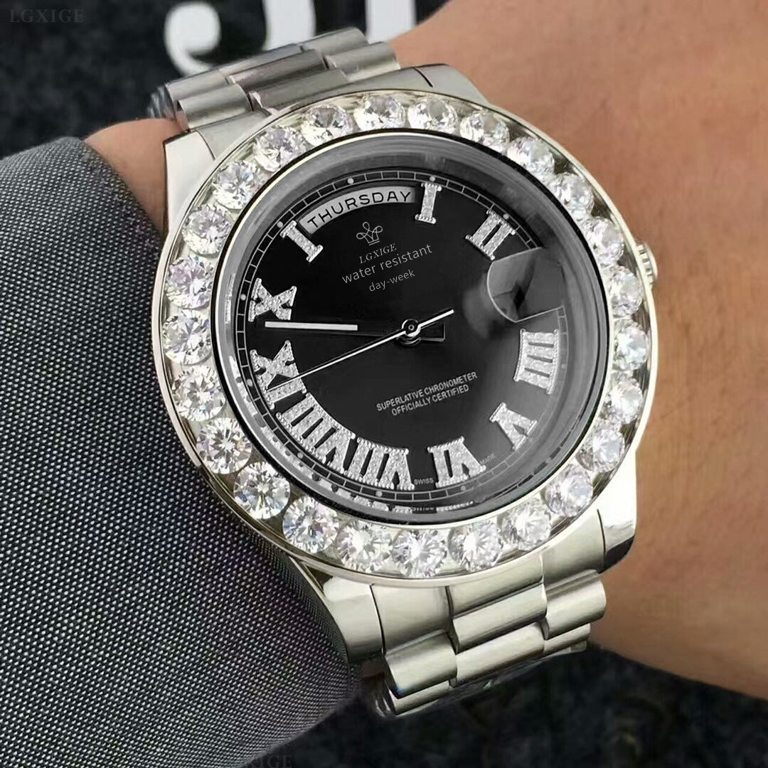 Big Diamond Luxury Men's Watch Brand Week Calendar