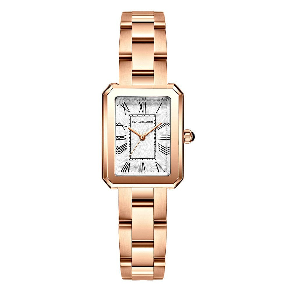 Square Vintage Roman Numerals Quartz Watch Steel With Bow Buckle