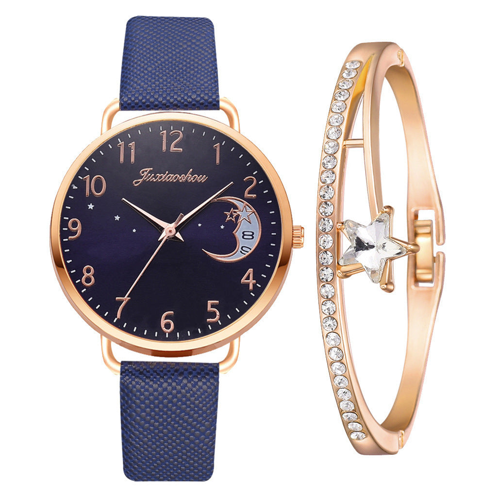 Ladies Personality Quartz Watch Pu With Pattern Dial With Calendar