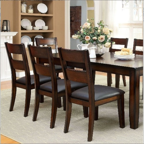 Dark Cherry Finish Solid Wood Transitional Style Kitchen Set Of 2pcs Dining Chairs Bold Sturdy Design Chairs Dining Room Furniture Padded Leatherette Seats