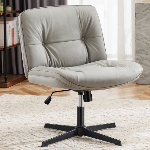 Criss Cross Legged Chair, Armless Office Desk Wide Seat No Wheels, Swivel Height Adjustable Comfy