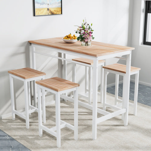 5 Piece Modern Kitchen Table Set With Four Bar Stools