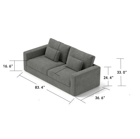 83  Modern Sofa Couches For Living Room, 3 Seater Sofa, Upholstered Compressed Cushions   Detachable Cover,Pewter