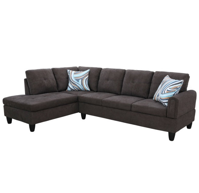 Dark Brown Flannel Living Room Sofa Set