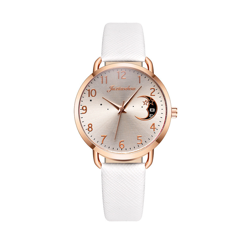 Ladies Personality Quartz Watch Pu With Pattern Dial With Calendar