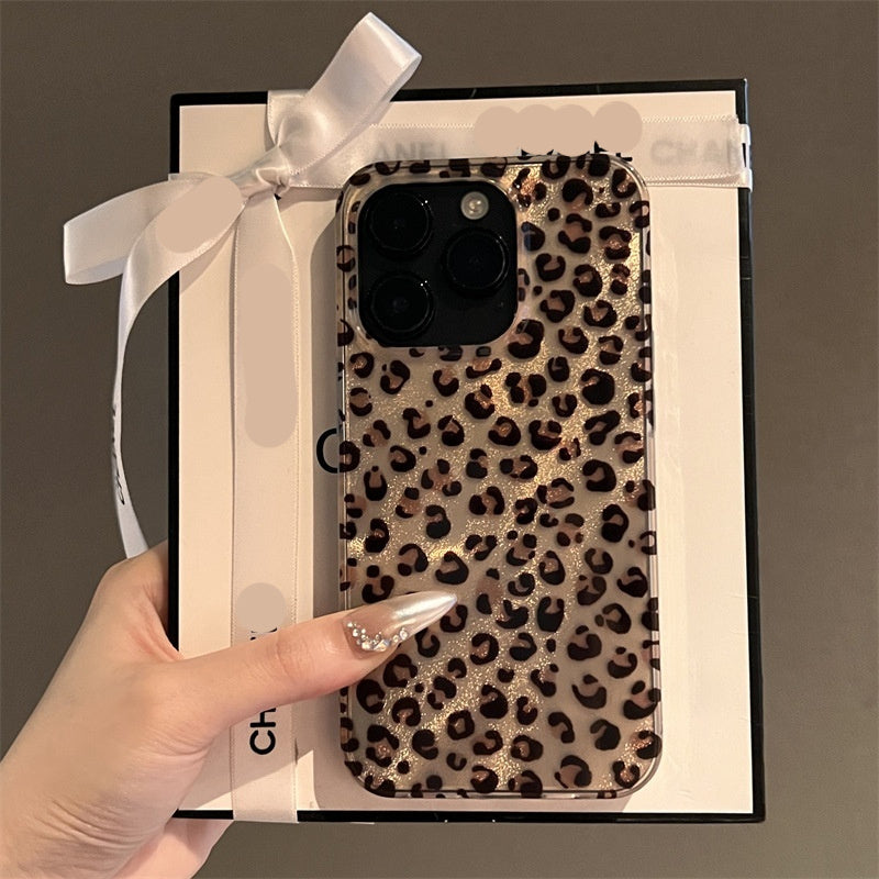 New All-inclusive High-grade Feather Yarn Brown Leopard Printed Phone Case