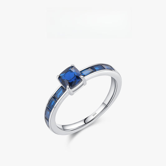 Women's S925 Sterling Silver French Retro Sapphire Ring