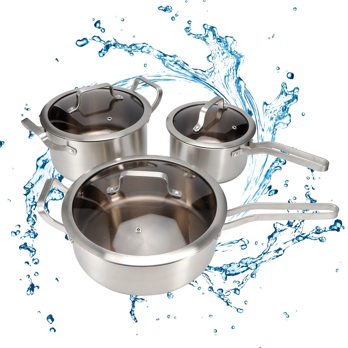 3PCS/Set Stainless Steel Cookware Set Soup Pot Frying Milk Pan with Compound Bottom for Kitchen