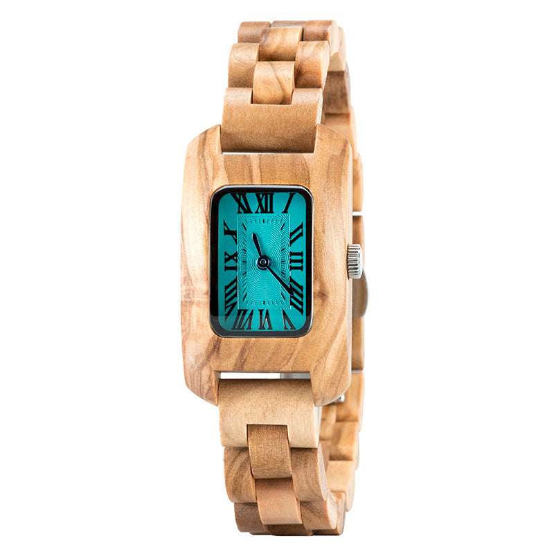 Girls Square Watch Simple Temperament Small Wood Watch