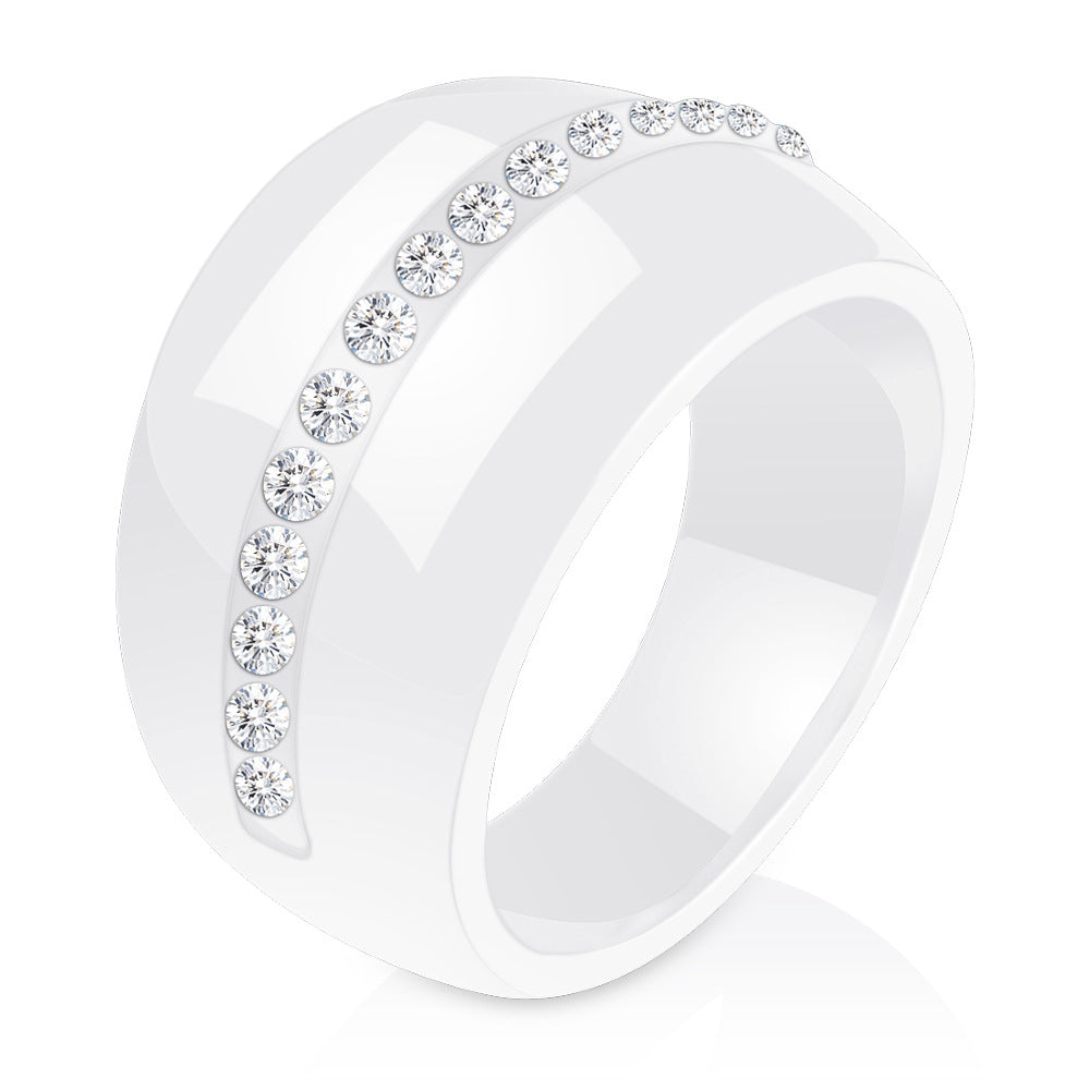 Single Row Diamond-embedded Ceramic Couple Ring Docking Elegant Wholesale