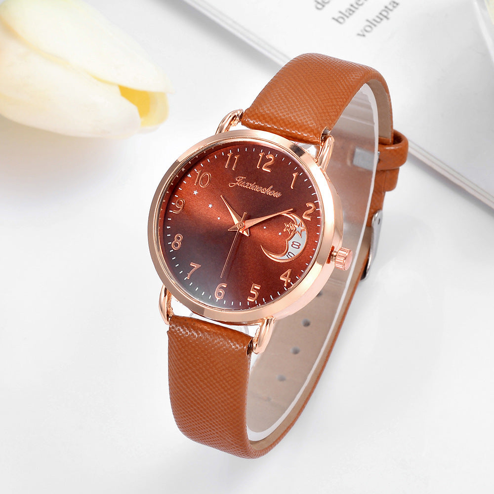 Ladies Personality Quartz Watch Pu With Pattern Dial With Calendar