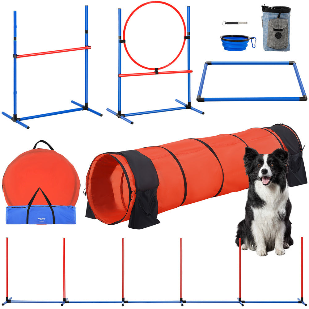 VEVOR Dog Agility Training Equipment 5 PCS Set Upgrade W Hurdles Extended Tunnel