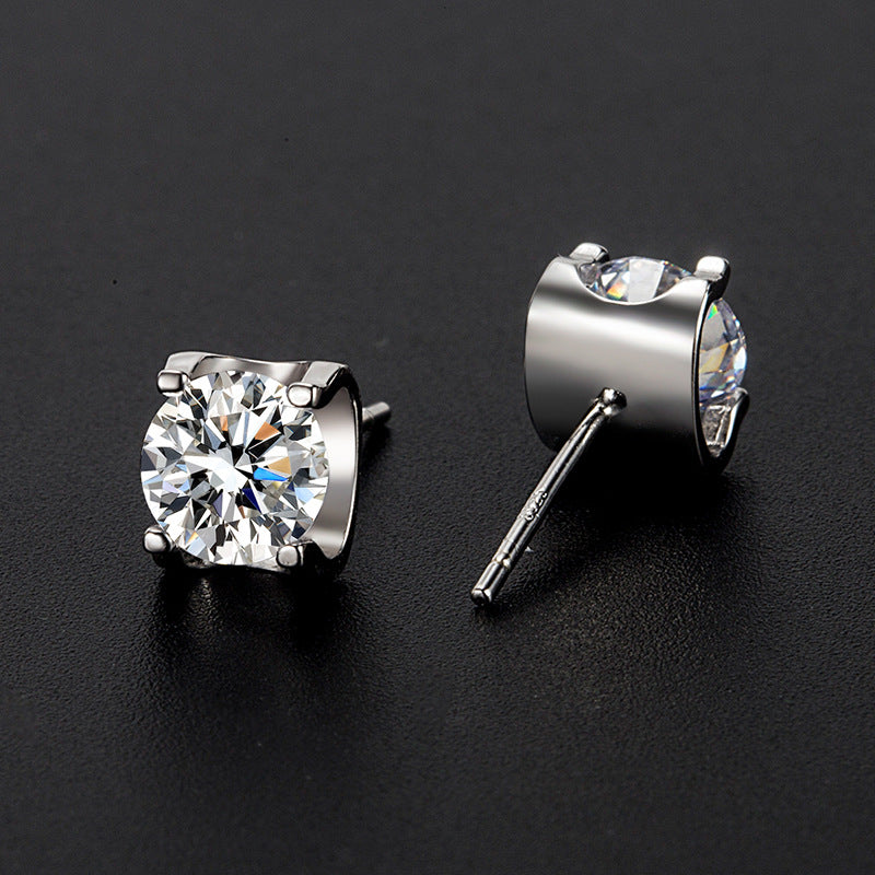 New Sterling Silver Needle Moissanite Cow Head Ear Studs