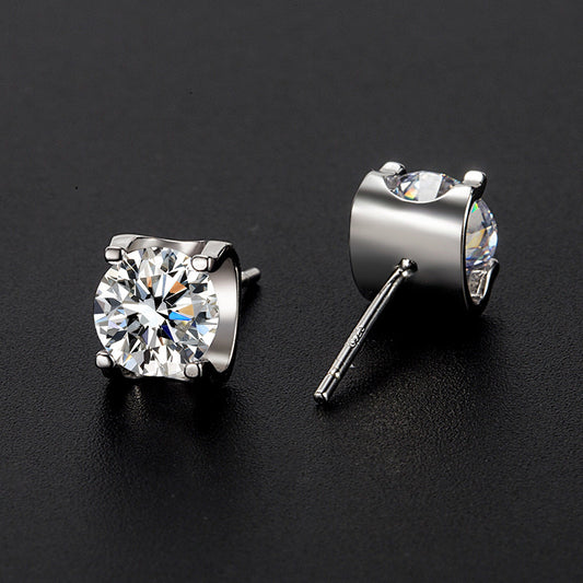 New Sterling Silver Needle Moissanite Cow Head Ear Studs