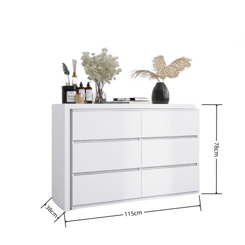 Extended Desktop 6 Drawers Chest Of Drawer Without Handle White Color Vanity