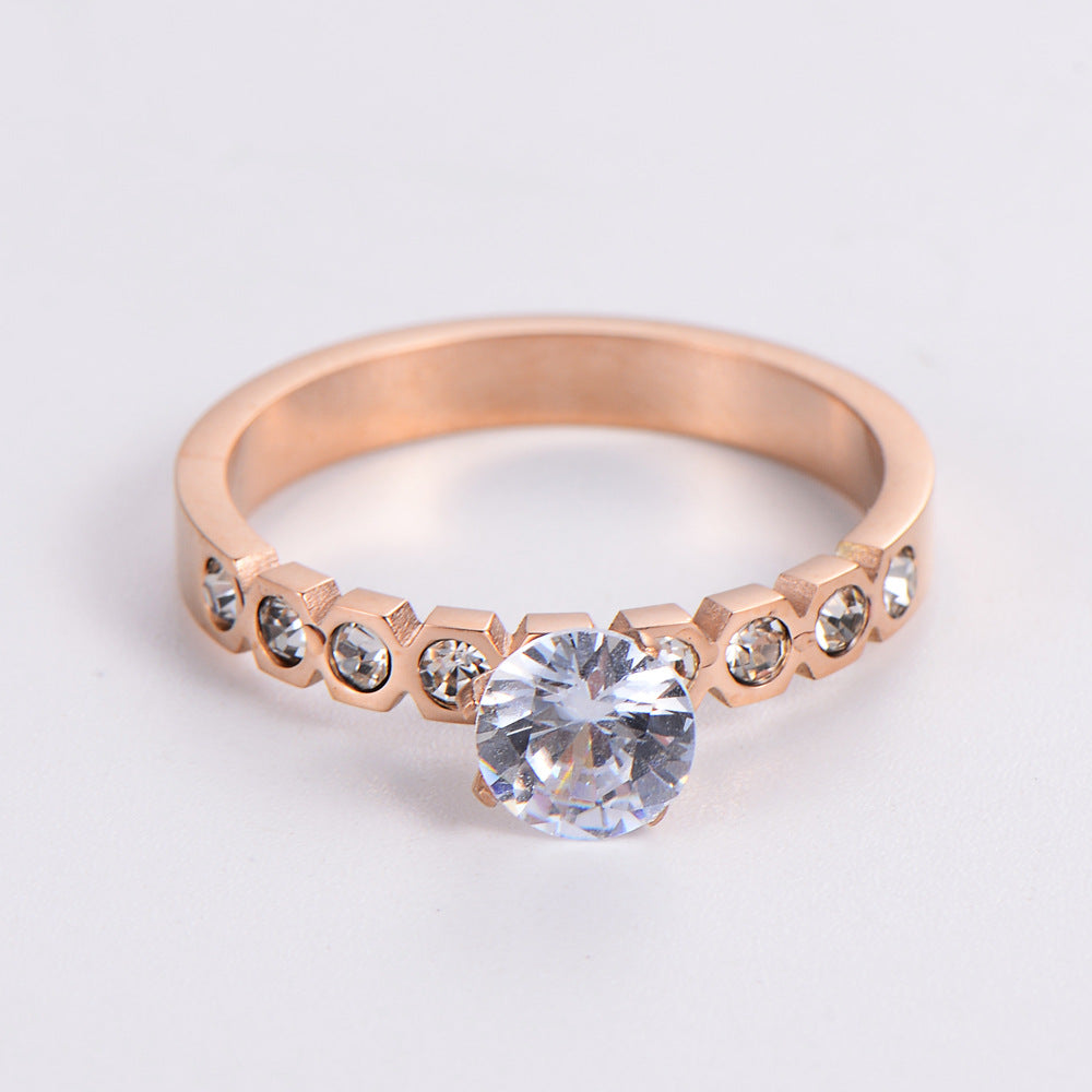 Polished Hexagonal Rhinestone-encrusted Zircon Ring