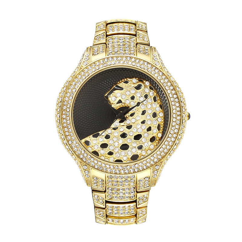 Round Leopard Full Diamond English Ladies Watch