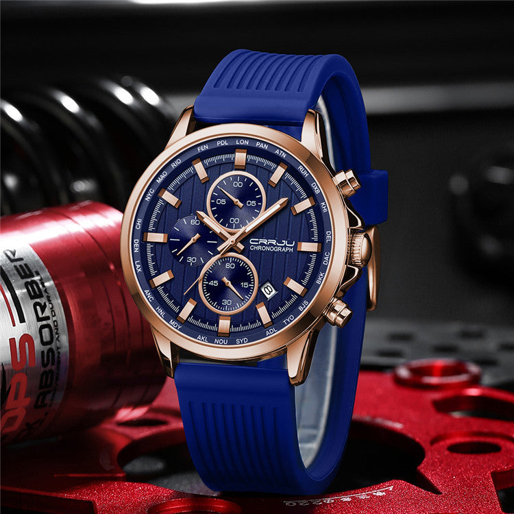 New Men's Silicone Strap Six-pin Steel Strap Business Casual Watch