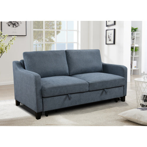 69 Inches 3in-1 Convertible Queen Sofa Bed, Modern Fabric Double Sofa Bed With Pull-out Bed, Small Double Sofa With Reclining Backrest, Living Room Furniture, Dark Blue