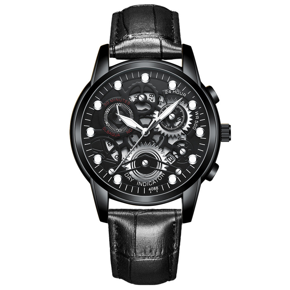 Black Watch Male Quartz Watch Fashion Hollow