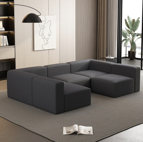 104.3270.86 Modular Sectional Sofa Sleeper Couch, Sectional Sofa With Chaise And Ottoman, Convertible U Shaped Modular Sofa Set. Compressed Sponge, Dark Grey