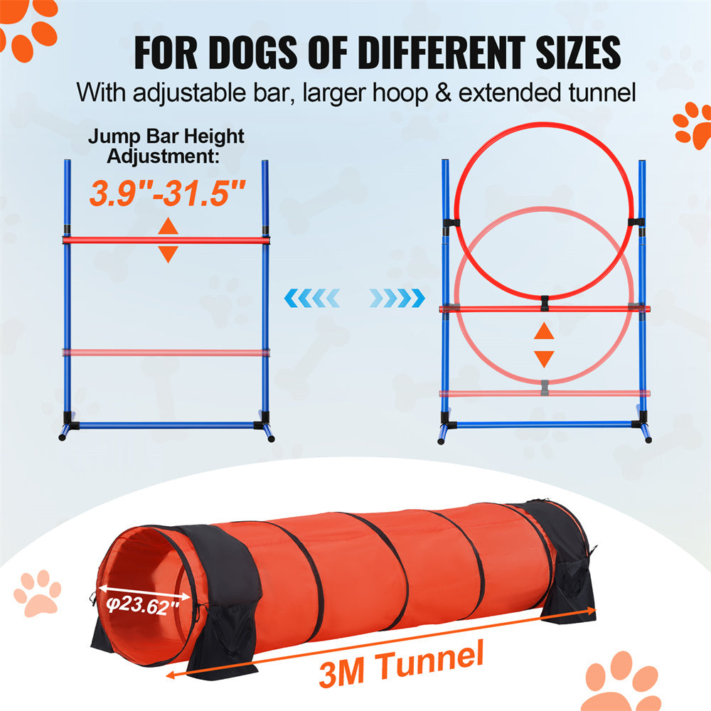 VEVOR Dog Agility Training Equipment 5 PCS Set Upgrade W Hurdles Extended Tunnel