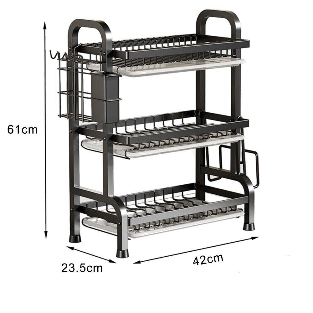 3 Tier Dish Drainer Rack With Drip Tray Cutlery Holder Plate Rack Kitchen Sink