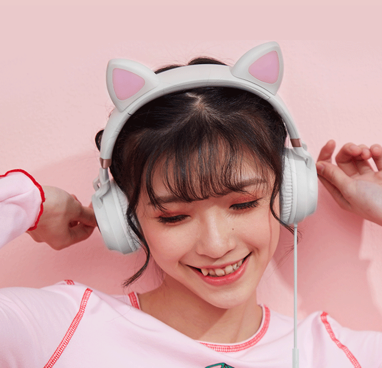 Net Celebrity Cute Female Cat Ear Headset Wired Gaming Gaming Headset