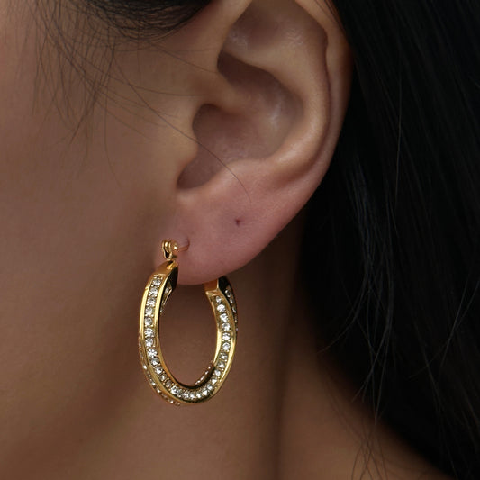 Titanium Steel Micro Inlaid Zircon Twist Big Ear Ring