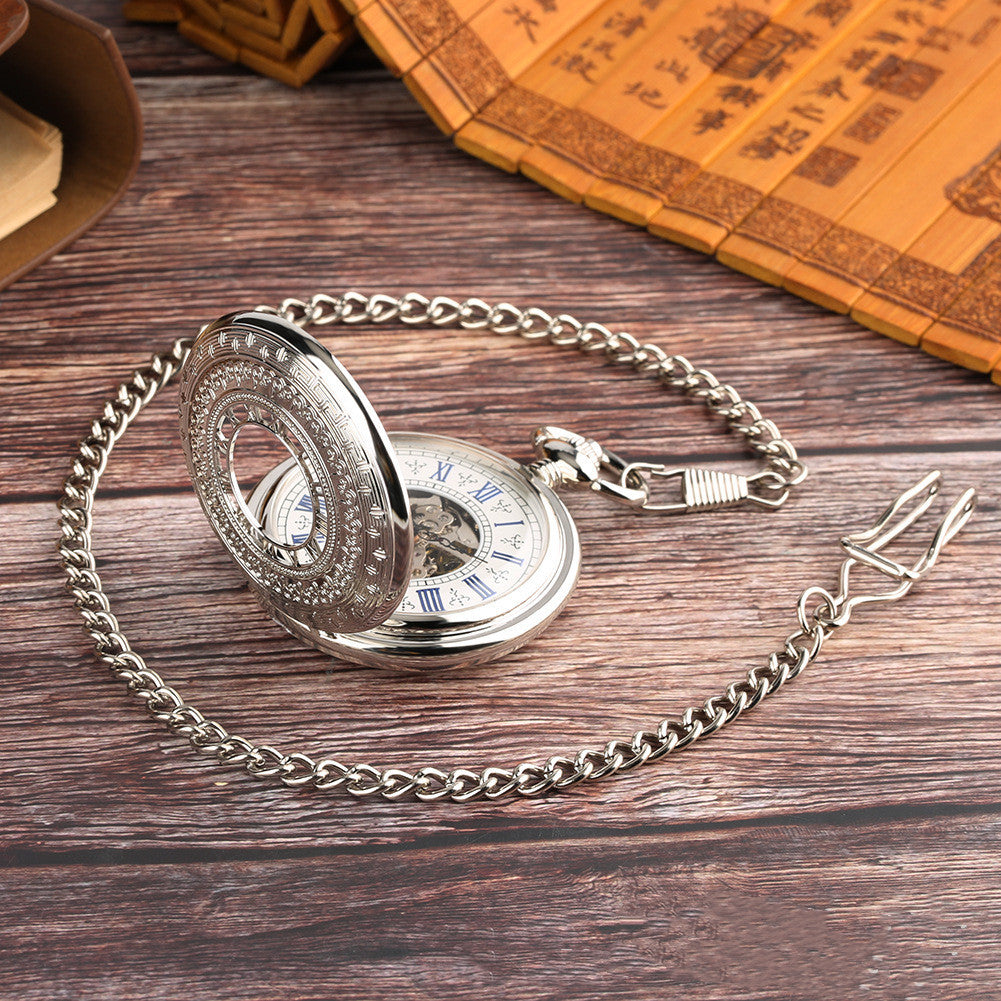 Carved Hollow Digital Mechanical Pocket Watch