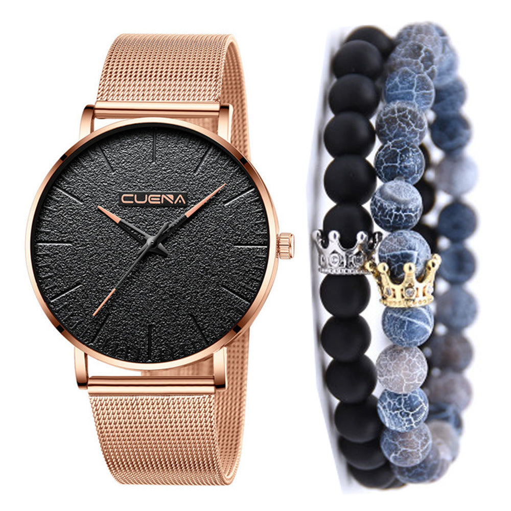 Business Mesh Band Quartz Watch Bracelet Set 3PCS Set