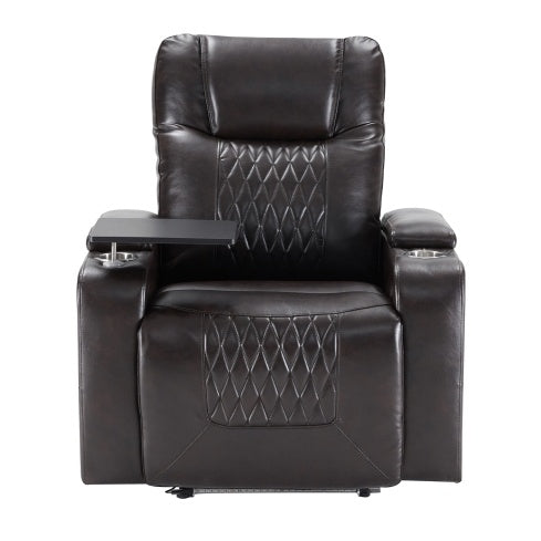 Power Motion Recliner With USB Charging Port And Hidden Arm Storage 2 Convenient Cup Holders Design And 360 Swivel Tray Table,Brown