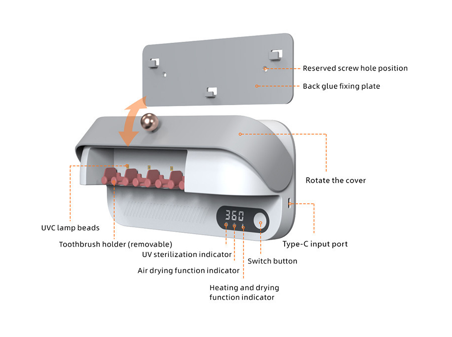 Simple Household Smart Wall-mounted  Sterilizer Cover Air-dried Toothbrush Holder