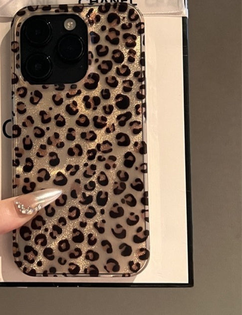 New All-inclusive High-grade Feather Yarn Brown Leopard Printed Phone Case