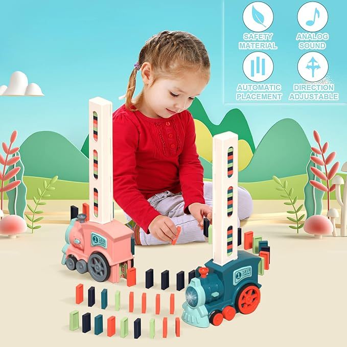 Dominoes Automatic Domino Train Toy Set - 180 Pcs, Creative Domino Train Blocks Set Building And Stacking Toy, Dominoes Automatically Rally Train Sets, Dominos Train Toys For Kids Age 3-12