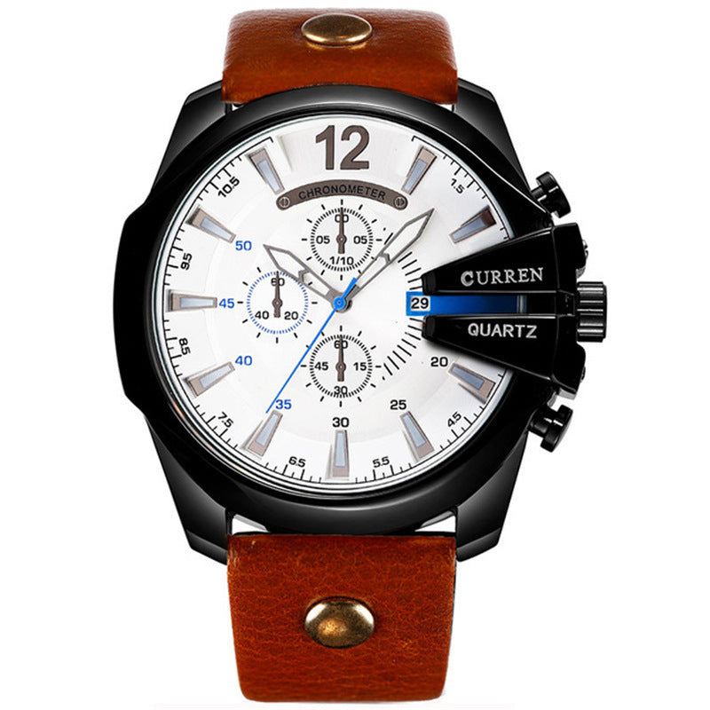 Waterproof calendar leather strap quartz watch