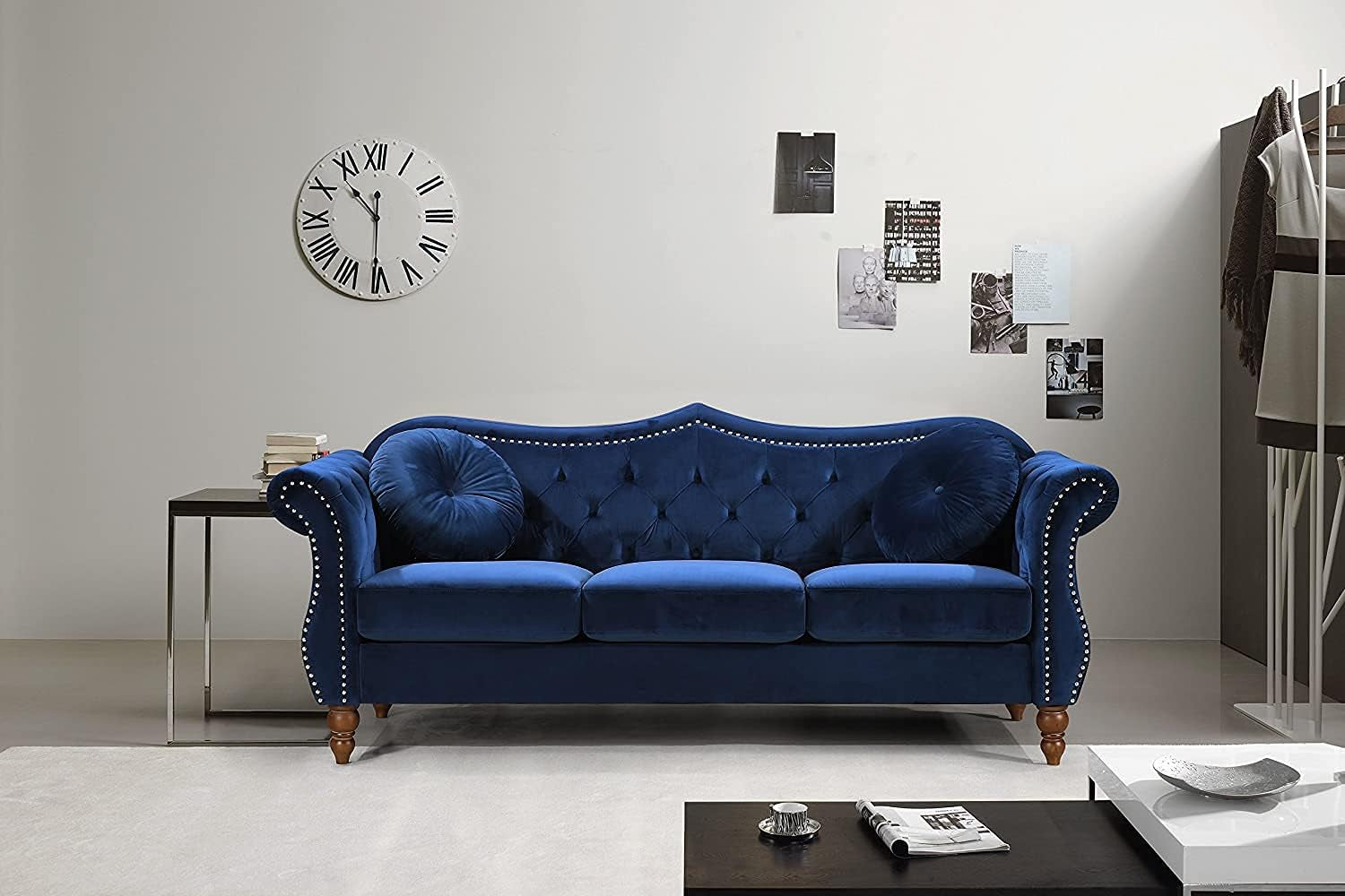 Anna1 Classic Nailhead Chesterfield Velvet Couch, Sofa & Loveseat, Blue