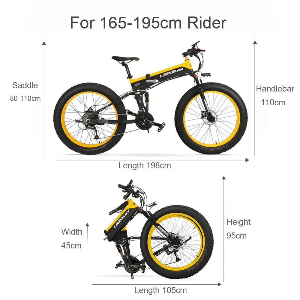 T750Plus New 27 Speed Ebike Fat Bike,1000W 48V 14.5Ah Strong Power, 5-Level Pedal Assist Sensor,Downhill Fork Snow Bike