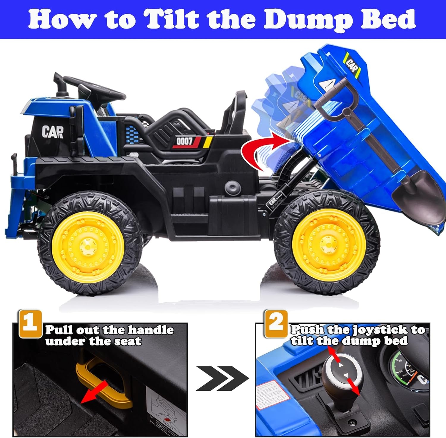 Dump Truck 12V Ride on Toys Ride on Truck Car with Remote Control for Kids Electric Construction Dump Truck with Dump Bed Kids Electric Power Vehicles Wheels for Boys Girls, Key Start, Blue