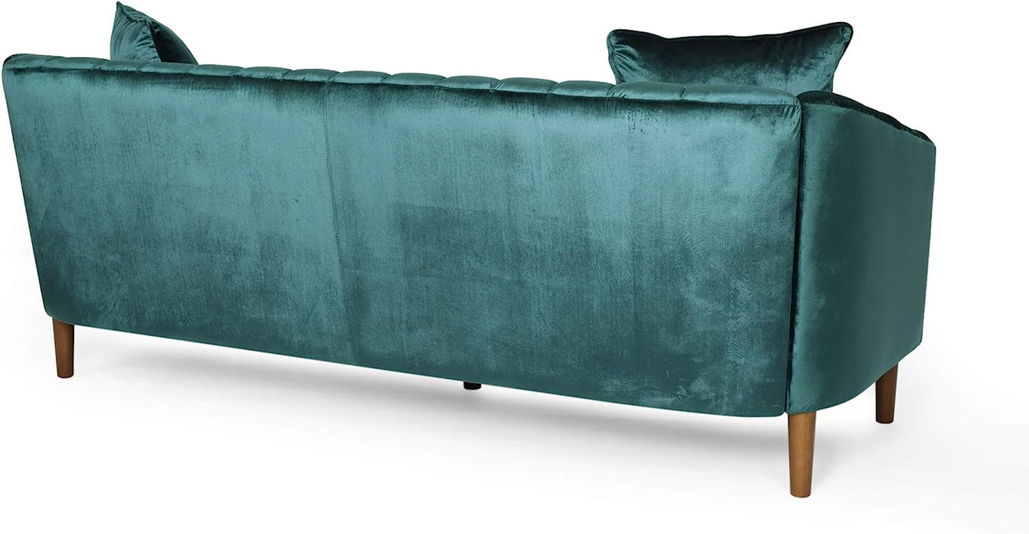 Susan Velvet 3 Seater Sofa, Teal + Dark Brown