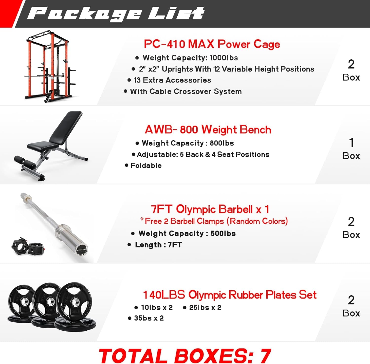 Garage & Home Gym Package Includes 1000LBS Power Cage with Optional LAT Pull down or Cable Crossover System, Weight Bench, Weight Plates Set with Olympic Barbell