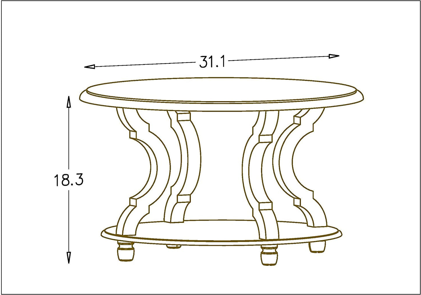 Wood Coffee Table,Round Coffee Table Living Room, round Cocktail Table with Storage, Sofa Table with Shelf, 31.0X18.3 Inches, Accent Tables with Carved Legs for Living Room, Gray