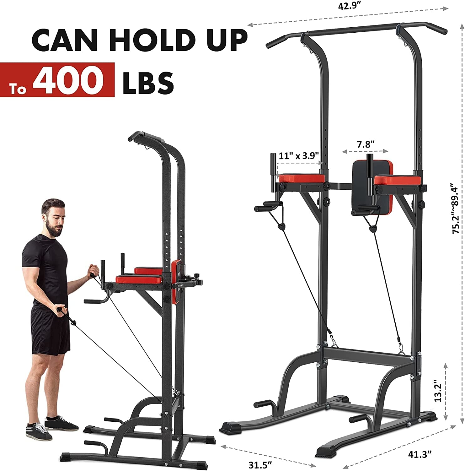 Power Tower Pull up Workout Dip Station Adjustable Dip Stands Multi-Function Home Gym Strength Training Fitness Equipment