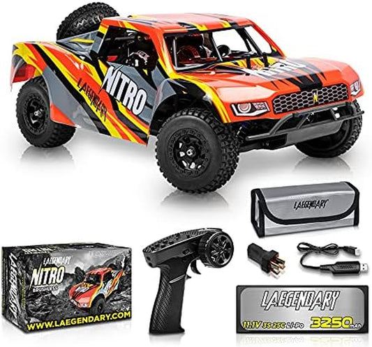 RC Cars - 4X4 Nitro Offroad Short Course RC Truck for Adults and Kids - Fast Speed, Waterproof, Electric, Hobby Grade Car - 1:8 Scale, Brushless, Orange